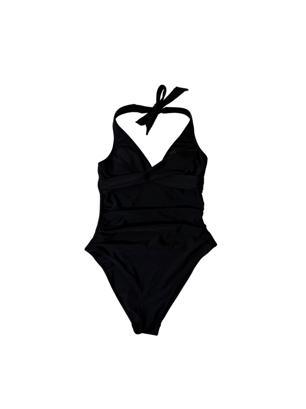 Cupshe.Black One Piece Swimsuit Size S Halter Ruched Elegant Swimwear.